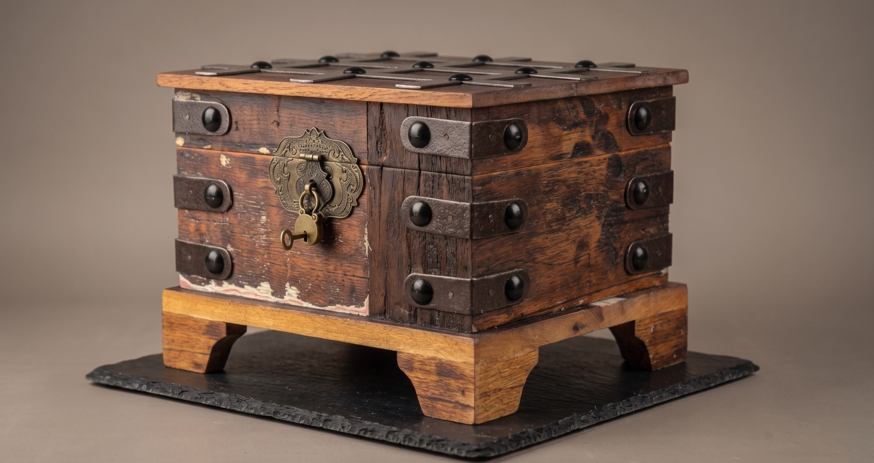 The Keep — reclaimed wooden lockbox with iron hardware